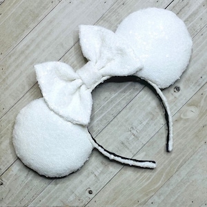 Bandeau oreilles de souris à sequins blancs brillants accessoires de parc à thème enfant adulte