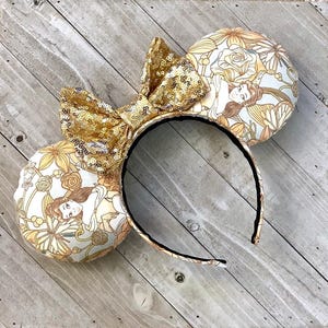 Floral Belle Beauty and the Beast Inspired Mouse Ears Theme Park Princess Accessories Adult Child Headband