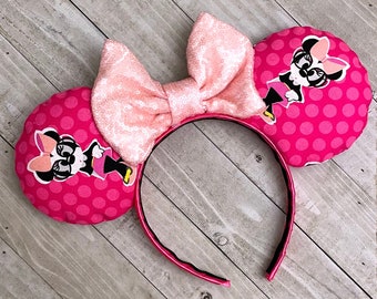 Retro Minnie Ears Polka Dot Minnie Ears Hot Pink Mouse Ears Headband Adult Child Theme Park Accessories
