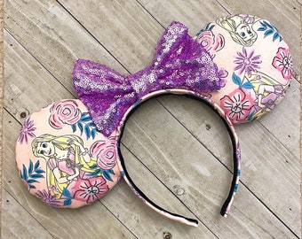 Floral Rapunzel Tangled Flynn Rider Lavender Purple Inspired Mouse Ears Theme Park Princess Accessories Adult Child Headband