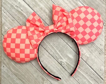 Valentines Day Mouse Ears Pink Checkered Mouse Ears Romantic Headband Princess Adult Child Theme Park Accessories