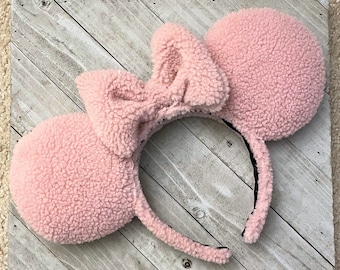 Blush Pink Mauve Sherpa Teddy Bear Mouse Ears Valentine Ears Cozy Sweater Winter Mouse Ears Fuzzy Mouse Ears Headband Theme Park Accessories
