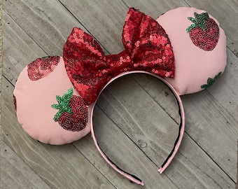 Sequin Strawberry Mouse Ears  Valentines Day Mouse Ears Romantic Headband Princess Adult Child Theme Park Accessories