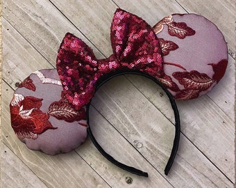 Floral Lace Valentines Day Mouse Ears Romantic Burgundy Pink Floral Lace Mouse Ears Headband Princess Adult Child Theme Park Accessories