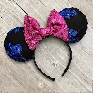 Floral Lace Valentines Day Mouse Ears Romantic Blue Pink Floral Lace Mouse Ears Headband Princess Adult Child Theme Park Accessories
