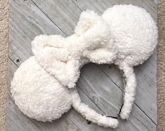 Cream Sherpa Teddy Bear Mouse Ears Cozy Sweater Fall Winter Mouse Ears Fuzzy Neutral Mouse Ears Headband Theme Park Accessories