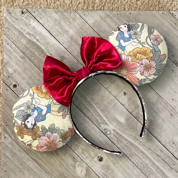 Floral Snow White Red Blue Yellow Inspired Mouse Ears Theme Park Princess Accessories Adult Child Headband