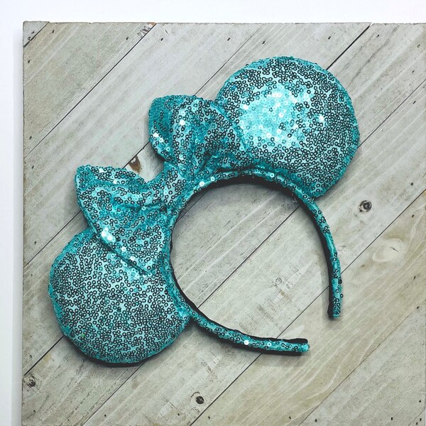 Turquoise Jasmine Shiny Sequin Mouse Ears Headband Princess Adult Child Theme Park Accessories