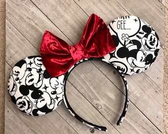 Mickey Face Pattern Print Black and White Mouse Ears Headband Adult Child Theme Park Accessories