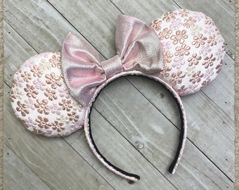 READY TO SHIP Pink Floral Jaquard Mouse Ears Aurora Inspired Mouse Ears Theme Park Princess Accessories Adult Child Headband