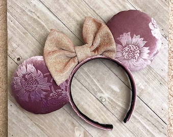 Velvet Floral Mouse Ears Empriente Mouse Cottage Core Coquette Ears Theme Park Mouse Ears Adult Child Headband Theme Park Accessories