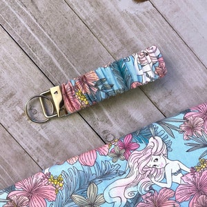 Scrunchie Key Fob Wristlet Keychain Ariel The Little Mermaid Floral Inspired Car Accessories Bridesmaid Gift Stocking Stuffer