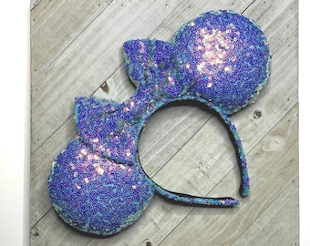 Turquoise Purple Iridescent Holographic Ariel Princess Shiny Sequin Mouse Ears Headband Adult ChildTheme Park Accessories