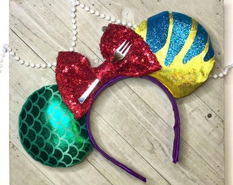 Ariel and Flounder Little Mermaid Inspired Theme Park Princess Mouse Ears Headband Accessories  Adult Child