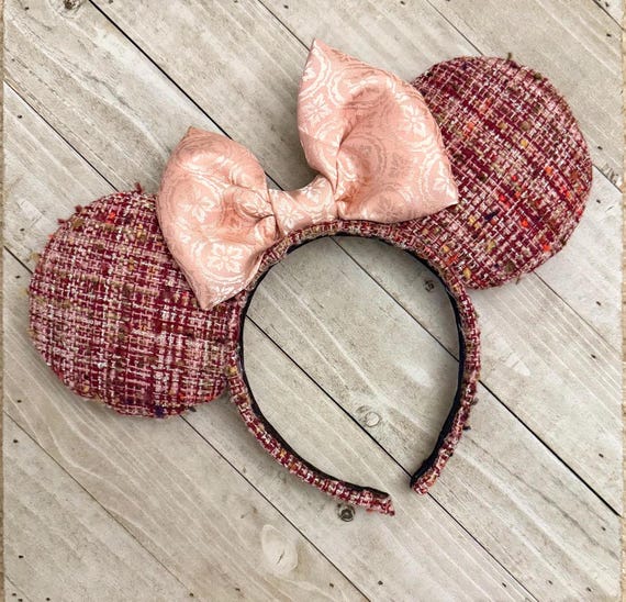 Girls Tweed Mouse Ear Headband with Rose Gold Bow Disney Minnie Ears Headband - Rose Gold Ears with Bow main image 3