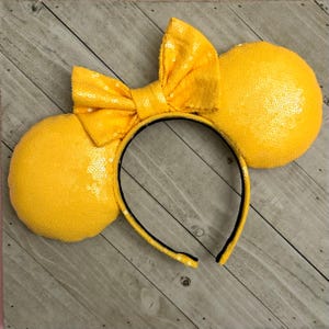 Yellow Shiny Sequin Mouse Ears Headband Princess Adult Child Theme Park Accessories