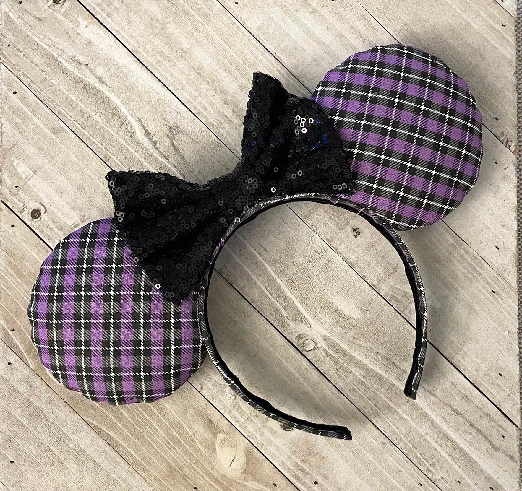 Lila karierte Halloween Maus Ohren Preppy Karo Sauer Flanell Herbst Herbst Halloween Farbige Stirnband Freizeitpark Accessoires Erwachsene Kinder