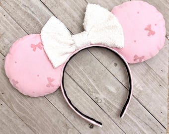 Girly Bow Valentines Day Ears Romantic Pink Mouse Ears Princesscore  Coquette Mouse Ear Headband Princess Adult Child Theme Park Accessories