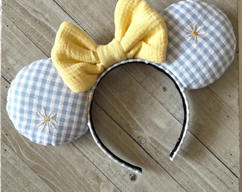 Gingham Daisy Mausohren Mausohren Blau Gingham Mausohren Karierte Mausohren Stirnband Prinzessin Erwachsene Kinder Freizeitpark Accessoires