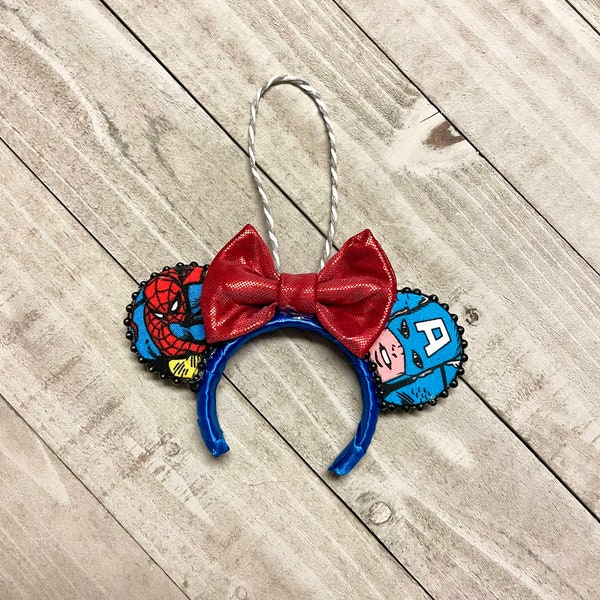 Disney Mouse Ears Ornament READY TO SHIP Marvel Avengers Iron Man Captain America Hulk Black Panther Handmade Christmas Tree