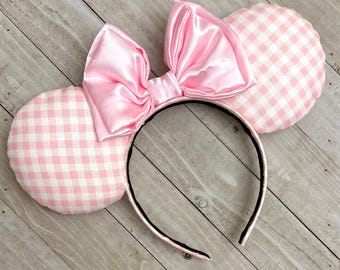 Valentinstag Mauseohren rosa Gingham Mausohren Karierte Mausohren Romantische Stirnband Prinzessin Erwachsene Kinder Freizeitpark Accessoires