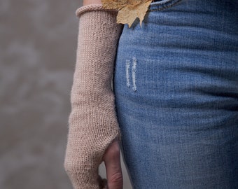 Guantes sin dedos de lana de alpaca de punto para mujer, calentadores de brazos de alpaca, guantes de lana para mujer, calentadores de brazos de alpaca de punto, calentadores de muñecas de punto