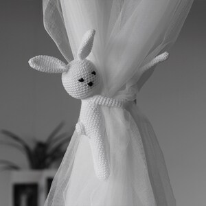 Crochet bunny curtain tie backs, crochet bunny for a newborn room