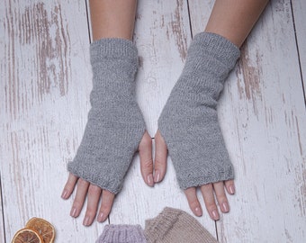 Alpaca knitted fingerless gloves for women, gray knit fingerless gloves, driving gloves women