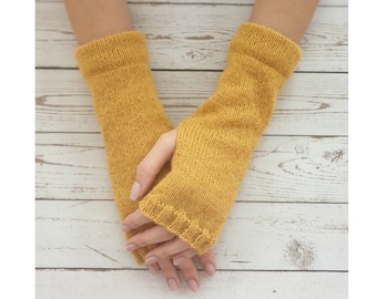 Guantes amarillos sin dedos, calentadores de brazos de lana de alpaca, calentadores de muñeca de punto, guantes sin dedos, calentadores de manos, guantes de invierno, manoplas sin dedos