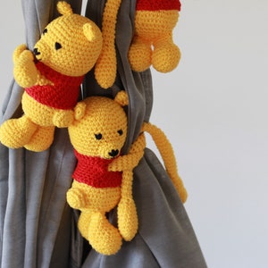 Crochet Yellow Bear Tiebacks, Crochet Bear Curtain Tie Back, Nursery Tie Backs, Curtain Tie Backs, Baby Room Decor Bear, Baby Shower Gift image 4