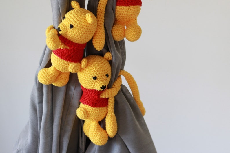 Crochet Yellow Bear Tiebacks, Crochet Bear Curtain Tie Back, Nursery Tie Backs, Curtain Tie Backs, Baby Room Decor Bear, Baby Shower Gift image 4