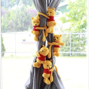 Crochet Yellow Bear Tiebacks, Crochet Bear Curtain Tie Back, Nursery Tie Backs, Curtain Tie Backs, Baby Room Decor Bear, Baby Shower Gift image 1