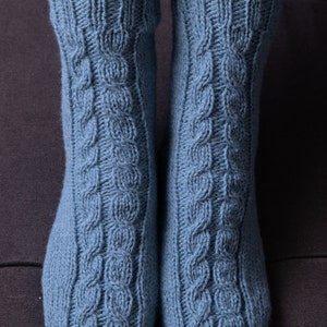 READY TO SHIP Cozy Knit Wool Socks in blue color, Womens wool socks, Christmas knit socks, wool socks women, cable knit socks for women image 3