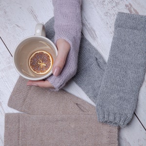 Chauffe-bras en laine d'alpaga, chauffe-poignets tricotés, gants sans doigts, chauffe-mains, gants d'hiver, mitaines sans doigts Light lavender