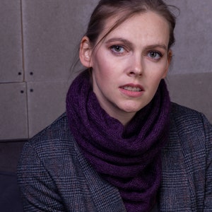soft neck-warmer knitted in lacy weight mohair and silk yarn Mohair and silk hand-knitted lady loop scarf in delicate lavender colour