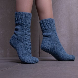 READY TO SHIP Cozy Knit Wool Socks in blue color, Womens wool socks, Christmas knit socks, wool socks women, cable knit socks for women image 4