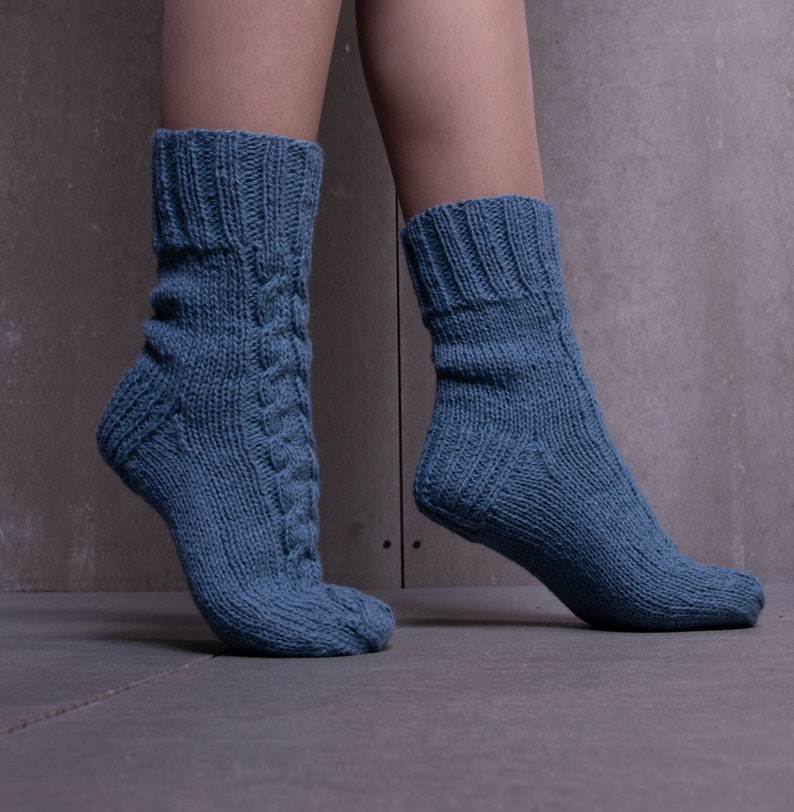 READY TO SHIP Cozy Knit Wool Socks in blue color, Womens wool socks, Christmas knit socks, wool socks women, cable knit socks for women image 4