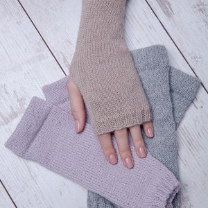 Chauffe-bras en laine d'alpaga, chauffe-poignets tricotés, gants sans doigts, chauffe-mains, gants d'hiver, mitaines sans doigts image 6