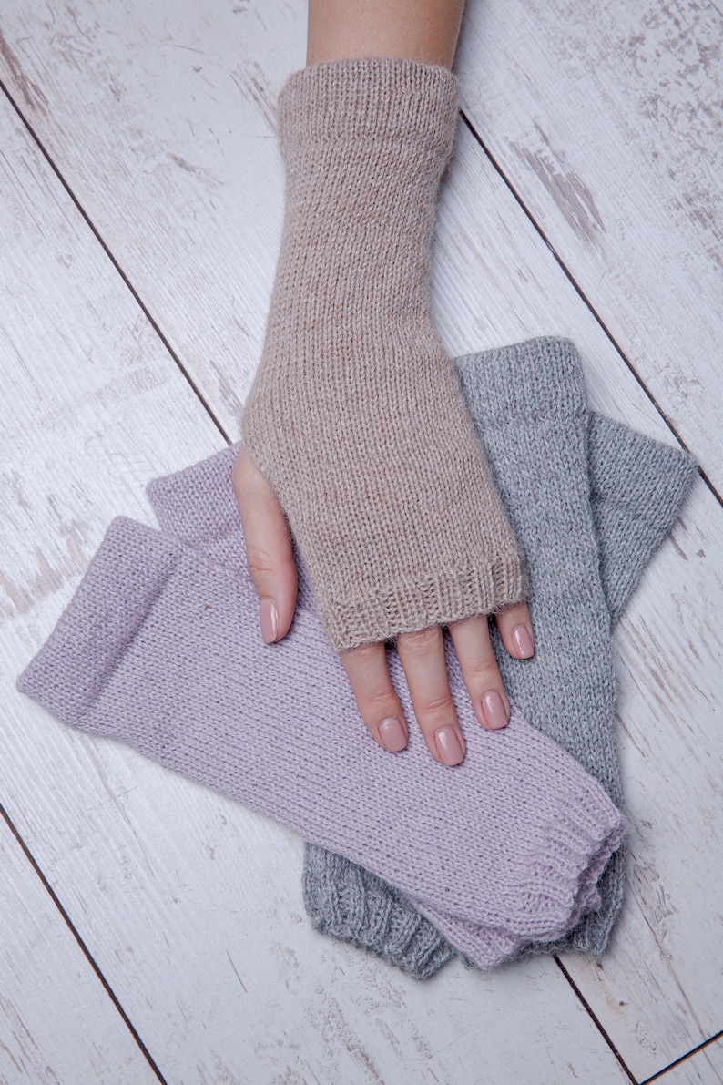 Alpaca wool arm warmers, Knitted wrist warmers, fingerless gloves, Hand warmers, Winter gloves, fingerless mittens 画像 6