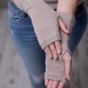 Chauffe-bras en laine d'alpaga, chauffe-poignets tricotés, gants sans doigts, chauffe-mains, gants d'hiver, mitaines sans doigts image 4