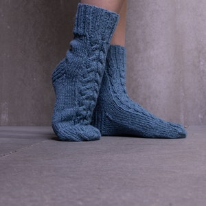 READY TO SHIP Cozy Knit Wool Socks in blue color, Womens wool socks, Christmas knit socks, wool socks women, cable knit socks for women image 5