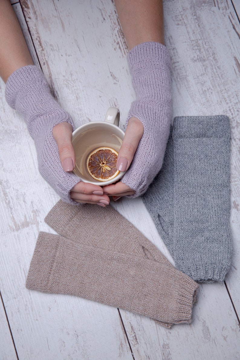 Chauffe-bras en laine d'alpaga, chauffe-poignets tricotés, gants sans doigts, chauffe-mains, gants d'hiver, mitaines sans doigts image 1