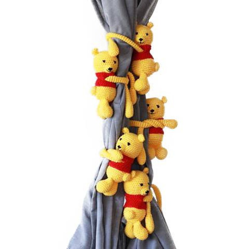 Crochet Yellow Bear Tiebacks, Crochet Bear Curtain Tie Back, Nursery Tie Backs, Curtain Tie Backs, Baby Room Decor Bear, Baby Shower Gift image 2