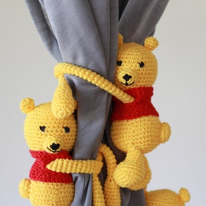 Crochet Yellow Bear Tiebacks, Crochet Bear Curtain Tie Back, Nursery Tie Backs, Curtain Tie Backs, Baby Room Decor Bear, Baby Shower Gift image 9