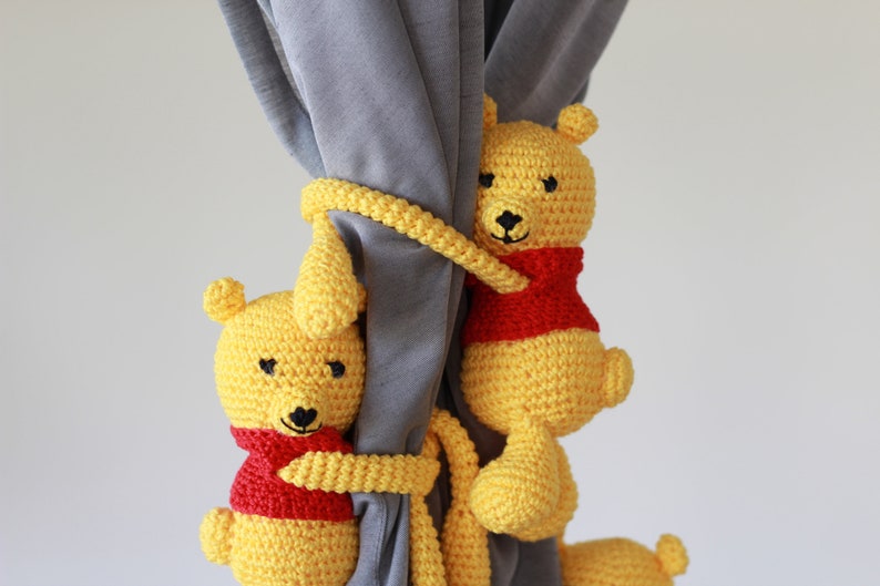 Crochet Yellow Bear Tiebacks, Crochet Bear Curtain Tie Back, Nursery Tie Backs, Curtain Tie Backs, Baby Room Decor Bear, Baby Shower Gift image 9