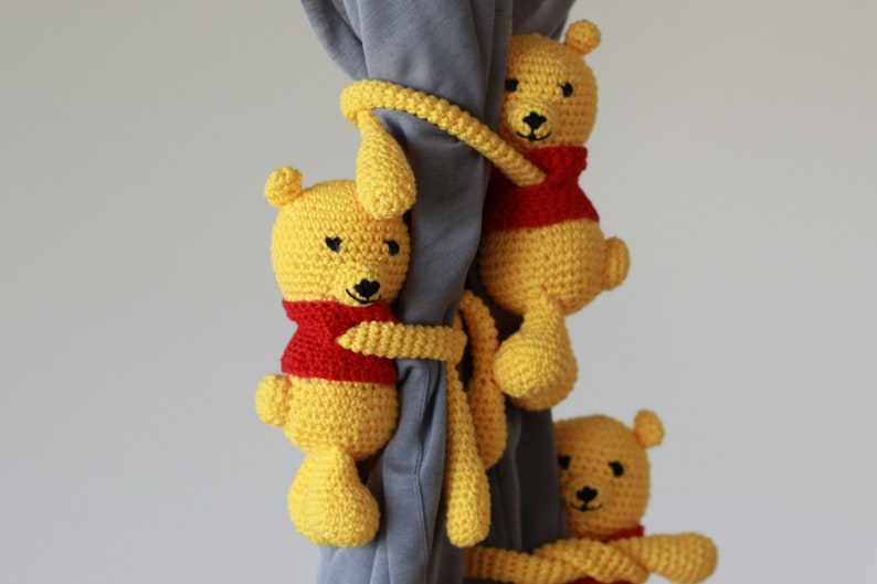 Crochet Yellow Bear Tiebacks, Crochet Bear Curtain Tie Back, Nursery Tie Backs, Curtain Tie Backs, Baby Room Decor Bear, Baby Shower Gift image 3