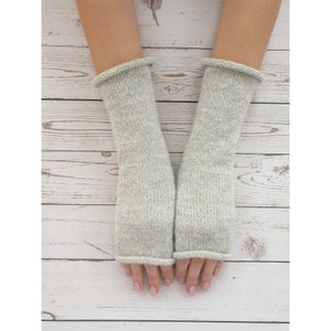 Chauffe-poignets en tricot, gants en alpaga pour femmes, mitaines en alpaga en tricot, mitaines en tricot, mitaines en tricot pour femmes, mitaines en alpaga Light pearl grey