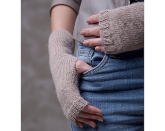 Caldi scaldapolsi in maglia di lana di alpaca per donna in colore marrone, guanti senza dita in maglia marrone, guanti da donna per mandare SMS