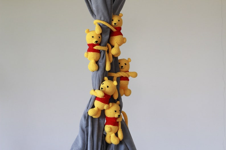 Crochet Yellow Bear Tiebacks, Crochet Bear Curtain Tie Back, Nursery Tie Backs, Curtain Tie Backs, Baby Room Decor Bear, Baby Shower Gift image 7