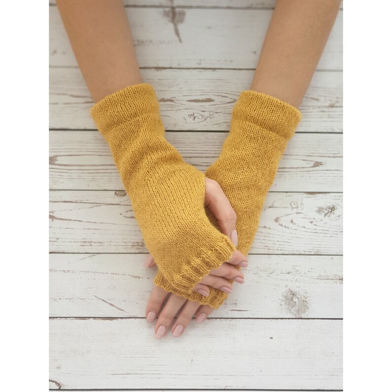 Yellow Fingerless Gloves Alpaca Wool Arm Warmers Knitted Etsy